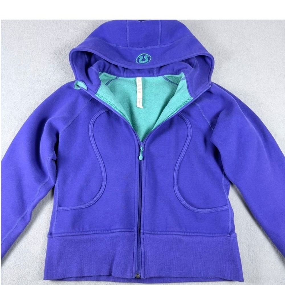 Vintage Lululemon Scuba Hoodie Jacket Women's Sz 12 Purple Aqua Full Zip Fleece